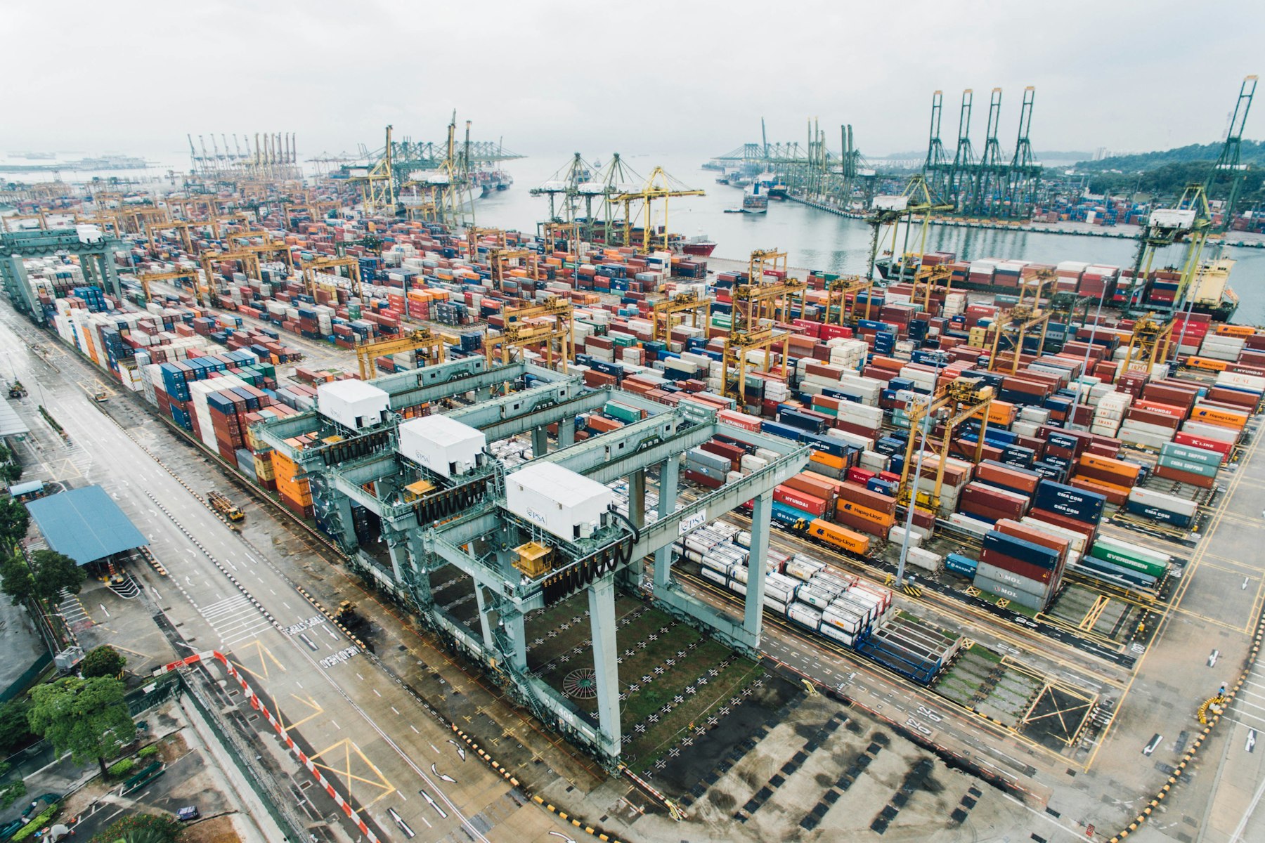 Aerial view of a container terminal